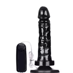 Pênis macio com Vibro e Ventosa 17,5 x 3,8 cm cor Preto