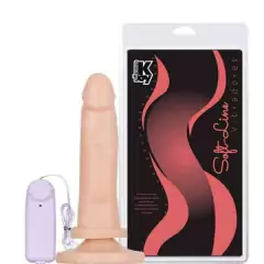 Pênis macio com Vibro e Ventosa 13,5 x 3,3 cm cor Bege