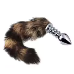 Plug Anal em Aço Cromado Anelado com cauda de Raposa c/ 28,5 cm - Joia Anal - comprar online