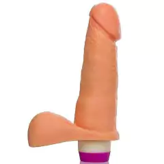 Pênis macio e flexível com Escroto e Vibrador - 16,5 x 4 cm na cor bege