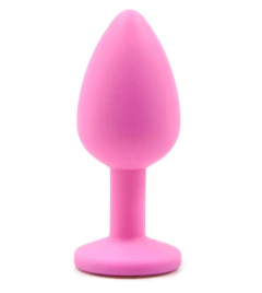 Plug Anal MÉDIO feito em Silicone Rosa Super Macio - Joia Anal c/ Pedra 8 x 3,5 cm