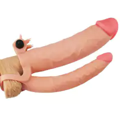 Capa Peniana Bege com Ponta Maciça de 5 cm, pênis companheiro e Estimulador de Clitóris com vibrador - LOVE TOY - Mais Prazer