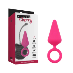 Mini Plug Cone com Alça em Silicone Rosa - Plug para Iniciantes Black Cherry - 4,5 x 2,5 cm