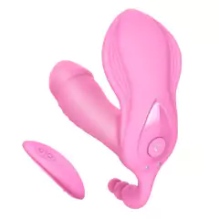 Vibrador com estimulador clitoriano, mini pênis e 7 variações de Vibração Recarregável - SEX MASSAGER Dibe