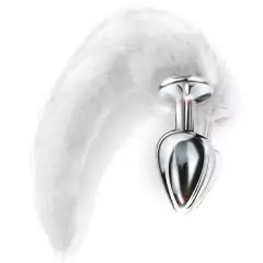 Plug Anal em Aço Cromado c/ cauda de Raposa do Artico c/ 30 cm - Joia Anal - HARD - comprar online