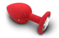 Plug Anal GRANDE feito em Silicone VERMELHO Super Macio - Joia Anal c/ Pedra- 9,3 x 4,2 cm