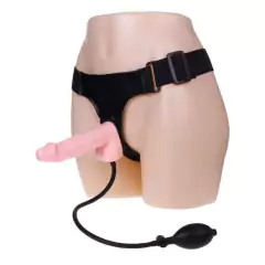 Imagem do Cinta com prótese peniana Inflável realístico - Strap On - cor bege 18 x3,5 cm