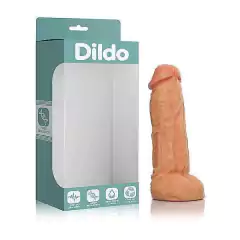 Pênis Flexível e atóxico com escroto Kong - 19,5 x 5,5 cm na cor bege
