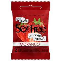 Preservativo com Aroma Morango Lubrificado - SEX FREE c/ 3 Un