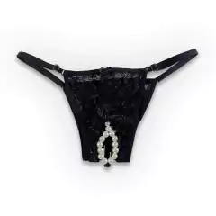 Calcinha Tailandesa Avulsa Preto Com Renda Floral - Colar de Pérolas - YAFFA