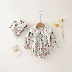 Body manga longa floral e touca - loretakidsstore