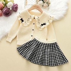 Conjunto infantil blusa manga longa gola e saia rodada xadrez - comprar online