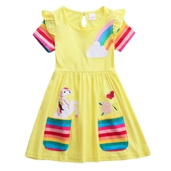 Vestido infantil manga curta com babado e apliques - comprar online