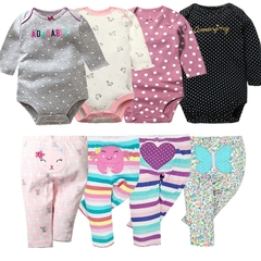 Kit infantil bebê 8 peças - 4 bodies manga longa e 4 calças - loretakidsstore