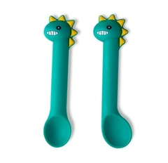 Kit alimentação infantil com 2 colheres em silicone dinossauro