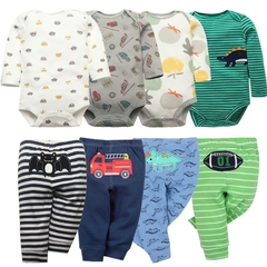 Imagem do Kit infantil bebê 8 peças - 4 bodies manga longa e 4 calças