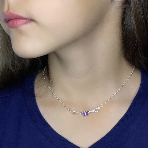 Colar borboleta roxo infantil