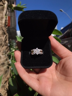 Anel Prata 925 com Filete em Ouro 18K Flor Cravejada de Zircônia - COD 45 - comprar online