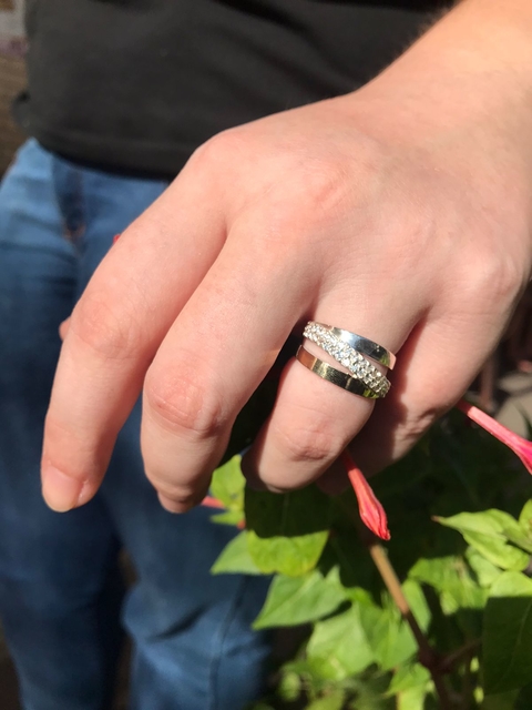 Anel Prata 925 Trançado com Filete em Ouro 18K Cravejado de Zircônia - COD 74