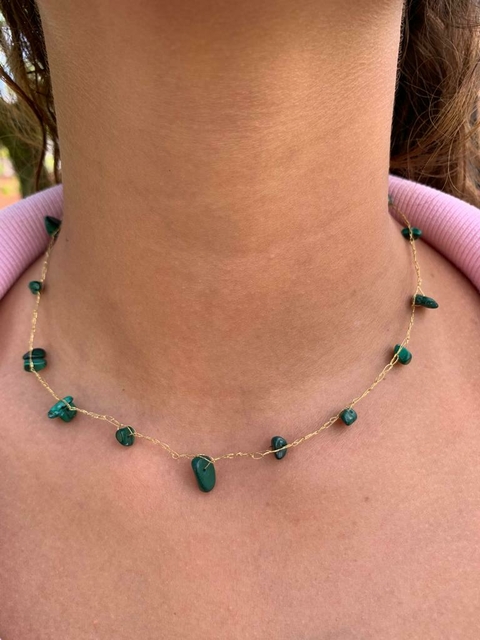 Colar Crochê Pedra Malaquita - COD 1354