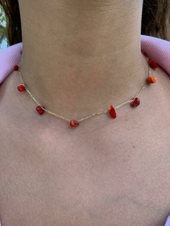 Colar Crochê Pedra Coral - COD 1354