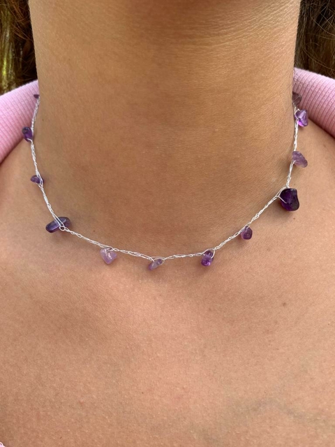 Colar Crochê Pedras Ametista - COD 1354