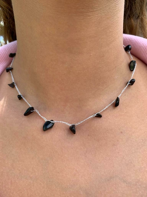 Colar Crochê Pedra Ônix - COD 1354
