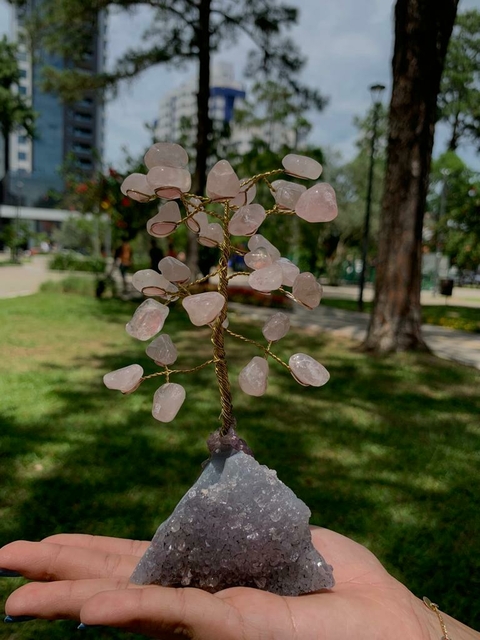 Árvore Pedra Quartzo Rosa 10 Galhos 12cm - COD 7421