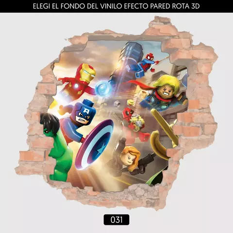 Vinilos LEGO MARVEL con Efecto 3D Pared Rota – Pack 100x60 cm: Talle S - tienda online