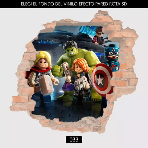Vinilos LEGO MARVEL con Efecto 3D Pared Rota – Pack 100x60 cm: Talle S