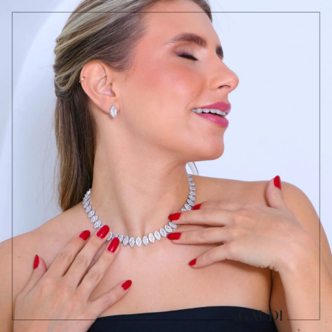 Colar Riviera Navete Prata com Zircônias Incolor | Gaudi Bride - comprar online