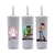 50 - Copos Long Drink 340 ml - Com Tampa e Canudo - Personalizado - Estampa Colorida