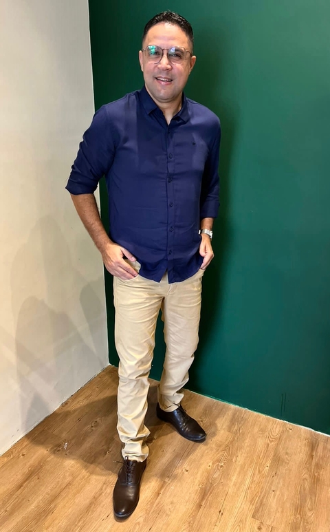 CAMISA SOCIAL MANGA LONGA PREMIUM VISCOSE AZUL