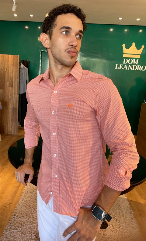 CAMISA SOCIAL XADREZ LARANJA - DOM LEANDRO