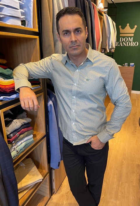 CAMISA SOCIAL VERDE GEOMÉTRICA - DOM LEANDRO