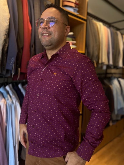 CAMISA SOCIAL ESTAMPADA VINHO - DOM LEANDRO