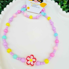 Kit colar + Pulseira - Flor vermelha