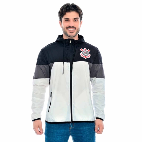 Jaqueta Corta Vento Masculina Com Capuz Oficial Corinthians