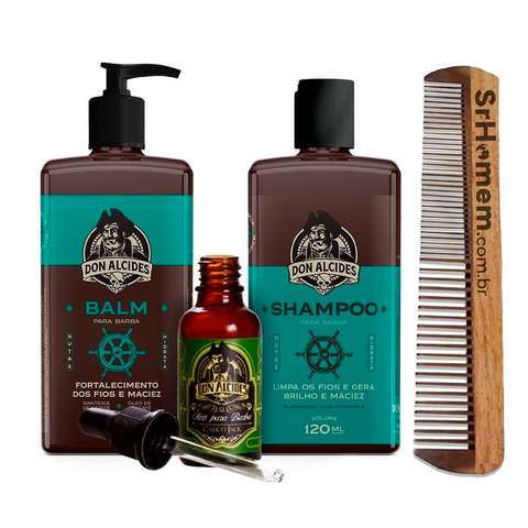 Kit Balm Shampoo Óleo Calico Jack e Pente Duplo Don Alcides
