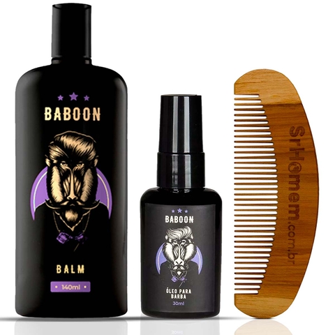 Kit Balm e Óleo Hidratante Para Barba + Pente Curvo Baboon