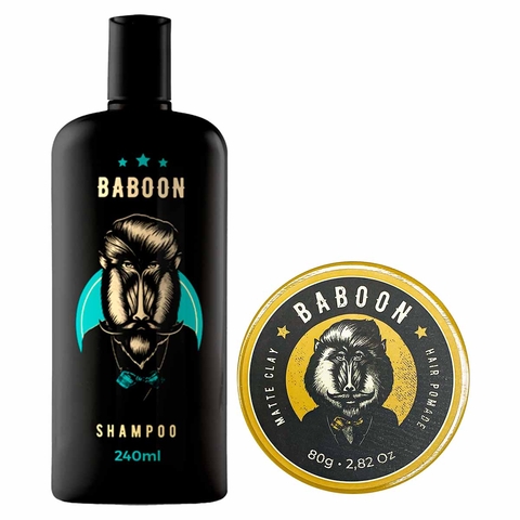 Kit Shampoo Cabelo e Barba e Pomada Matte Clay Hair Baboon