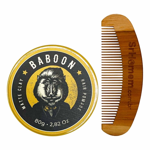 Kit Pomada Matte Clay Hair Pomade 80g e Pente Curvo Baboon