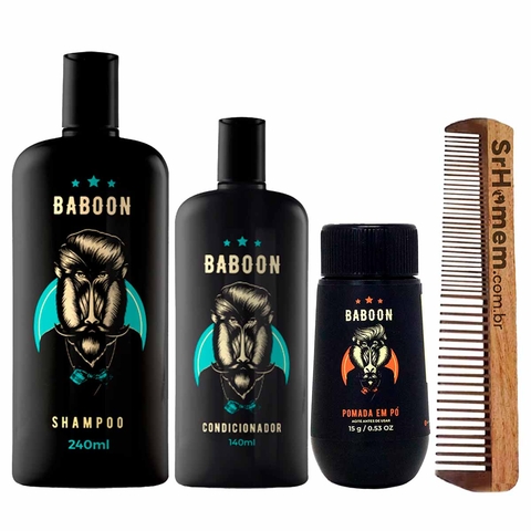 Kit Shampoo Condicionador Modelador em Pó Pente Duplo Baboon