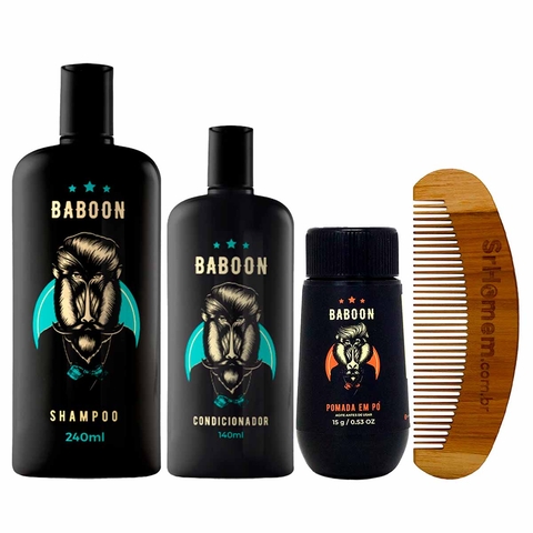 Kit Shampoo Condicionador Modelador em Pó Pente Curvo Baboon