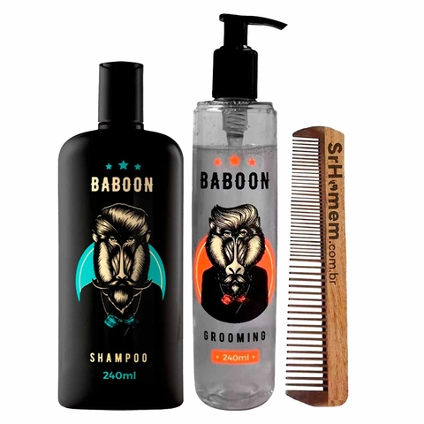 Kit 1x Shampoo 1x Grooming Para Cabelo e Pente Duplo Baboon