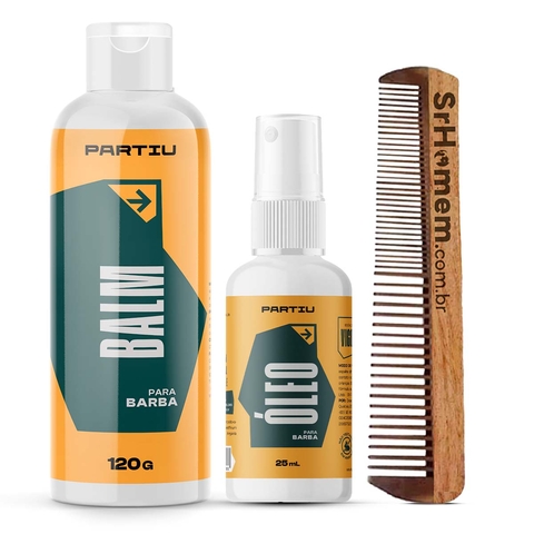Kit Balm Óleo e Pente Duplo Para Barba Vigor Partiu