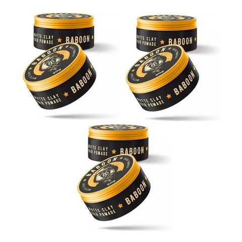 Kit 3x Pomada Modeladora Matte Clay Hair Pomade 80g Baboon
