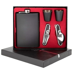 Kit Cantil Porta Whisky 9OZ C/ 2 Copos e 2 Talheres