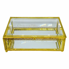Porta-Joias Dourado Retangular 18cm De Vidro