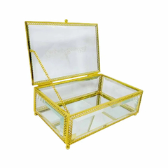 Porta-Joias Dourado Retangular 18cm De Vidro